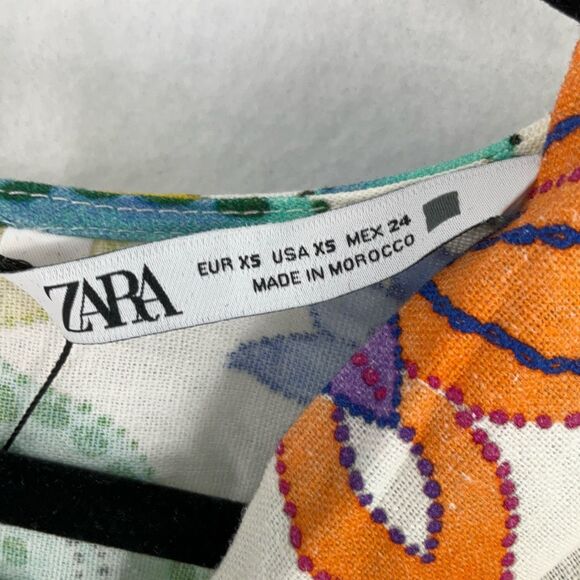 NWT Zara Multicolor Floral Linen Blend 3/4 Sleeves Knotted Maxi Dress Size XS - Picture 3 of 13